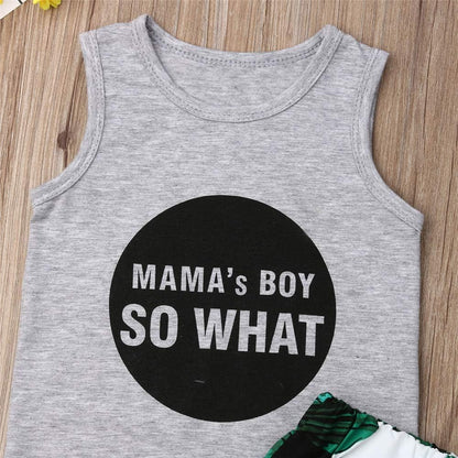 FYBITBO 2Pcs Toddler Little Boys Summer Clothes Sets Cute Mamas Boy Sleeveless Tank Tops T-Shirt+Palm Shorts Outfits (Palm Leaf, 4T)