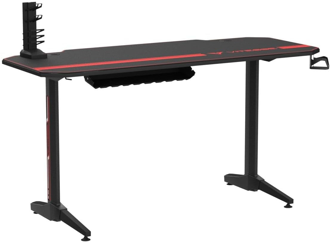 Ergonomic Gaming Desk 55 Inch, T Shaped Office PC Computer Desk with Desk Mouse Pad, Gamer Tables with Gaming Handle Rack, Cup Holder Headphone Hook