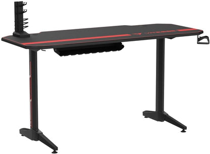 Ergonomic Gaming Desk 55 Inch, T Shaped Office PC Computer Desk with Desk Mouse Pad, Gamer Tables with Gaming Handle Rack, Cup Holder Headphone Hook