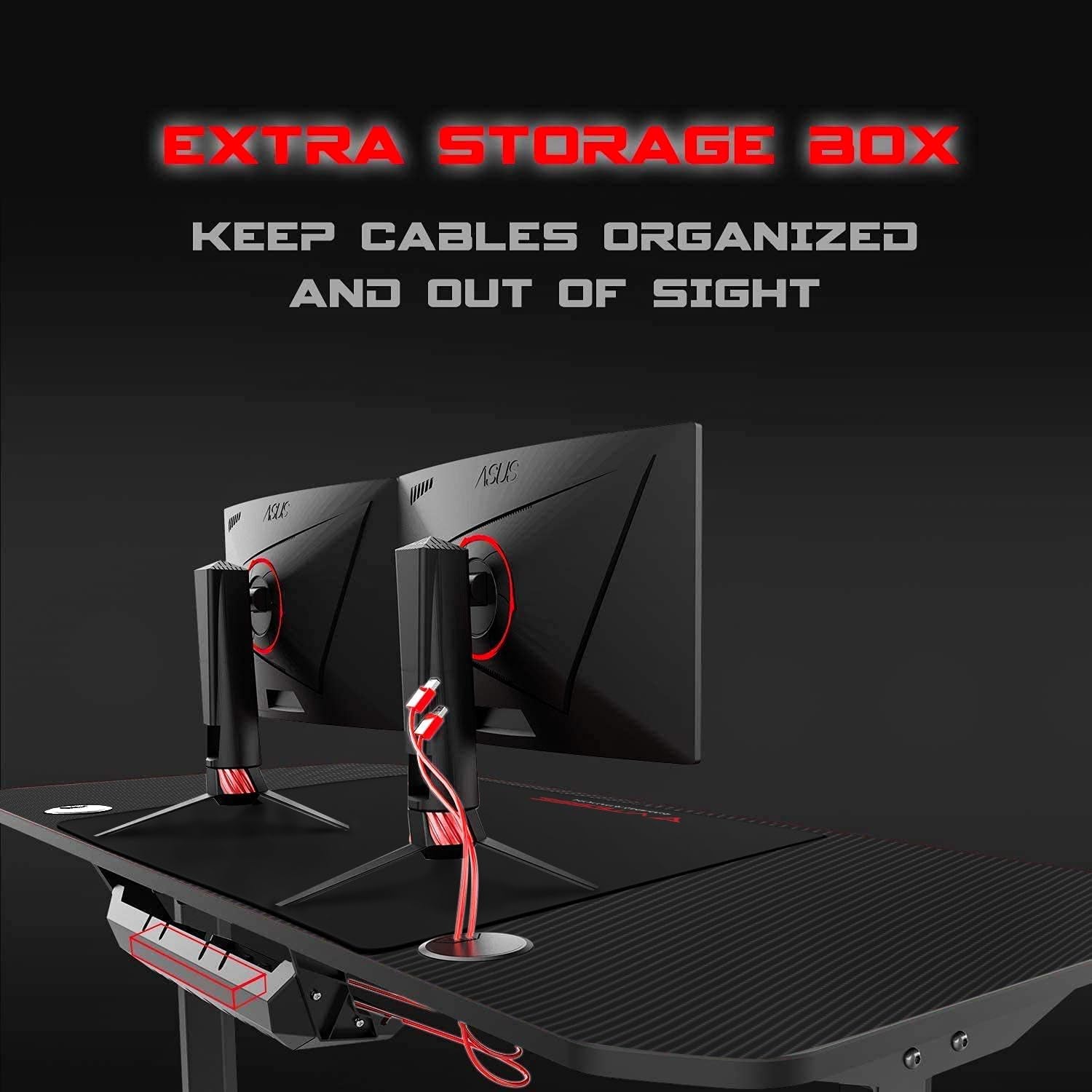 Ergonomic Gaming Desk 55 Inch, T Shaped Office PC Computer Desk with Desk Mouse Pad, Gamer Tables with Gaming Handle Rack, Cup Holder Headphone Hook