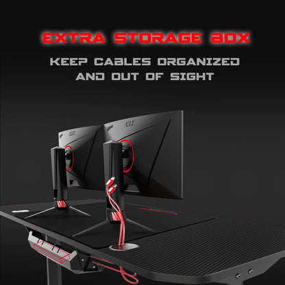 Ergonomic Gaming Desk 55 Inch, T Shaped Office PC Computer Desk with Desk Mouse Pad, Gamer Tables with Gaming Handle Rack, Cup Holder Headphone Hook