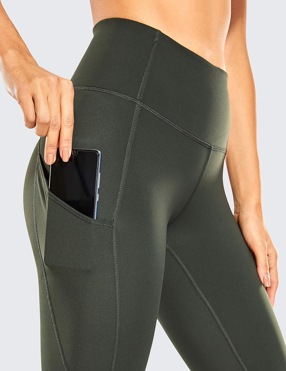 Womens Naked Feeling High Waist Workout Leggings 25'' - Yoga Pants with Side Pockets Grey Olive X-Small
