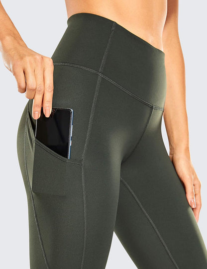 Womens Naked Feeling High Waist Workout Leggings 25'' - Yoga Pants with Side Pockets Grey Olive X-Small