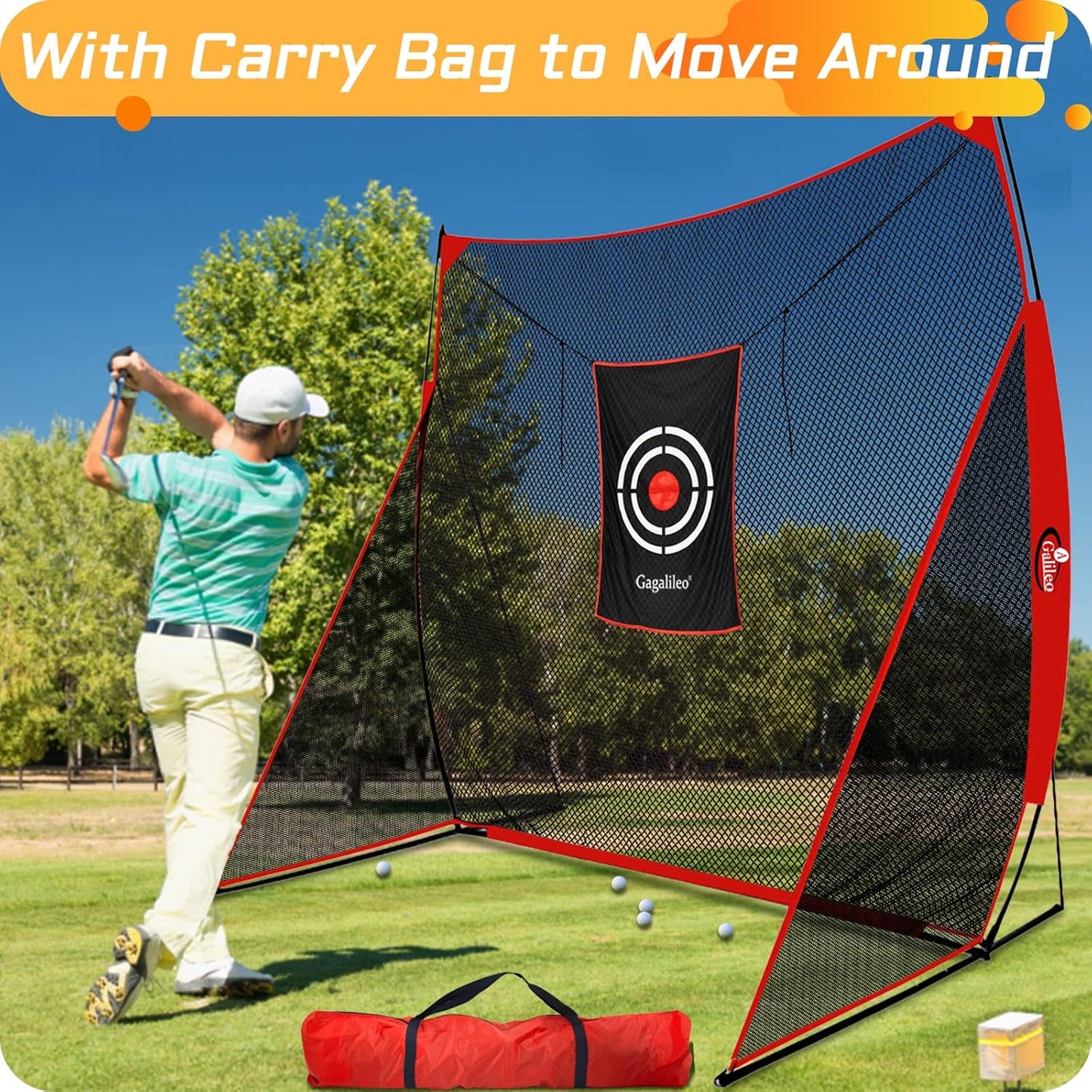 Gagalielo Golf Hitting Net with Target：Professional Heavy Duty Practice Net for Driver Swing Training Backyard Garage