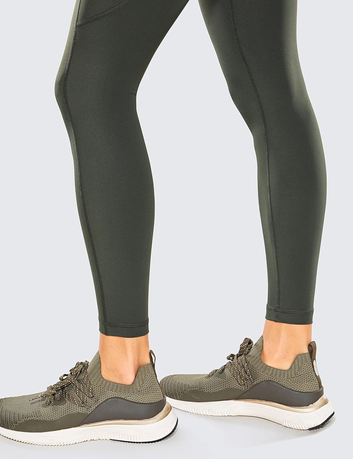 Womens Naked Feeling High Waist Workout Leggings 25'' - Yoga Pants with Side Pockets Grey Olive X-Small